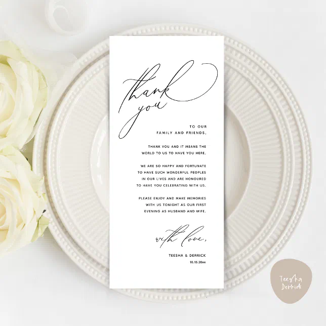 Modern Wedding Dinner Place Setting Thank You Card | Zazzle