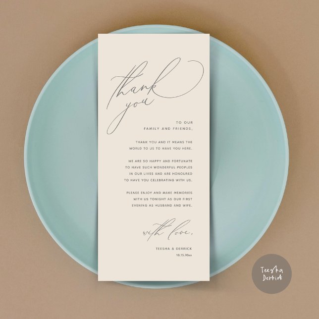 Modern Wedding Dinner Place Setting Thank You Card (Modern Wedding Dinner Place Setting Thank You Card, Romantic Plate Decor, in Cream Grey)