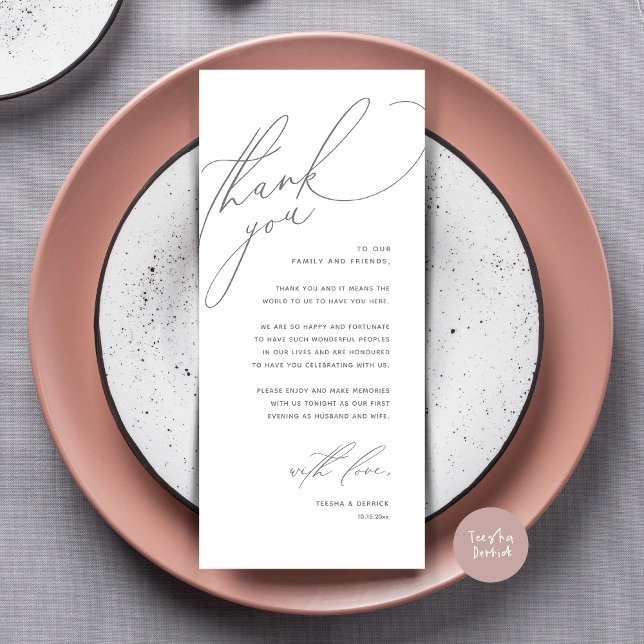 Modern Wedding Dinner Place Setting Thank You Card (Modern Wedding Dinner Place Setting Thank You Card, Romantic Plate Decor, in Dark Grey)