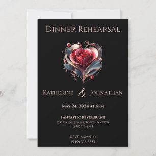 Modern Wedding Dinner Rehearsal-Heart Shaped Rose Invitation