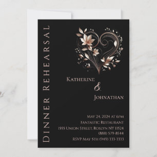 Modern Wedding Dinner Rehearsal-Rose Gold Flowers Invitation