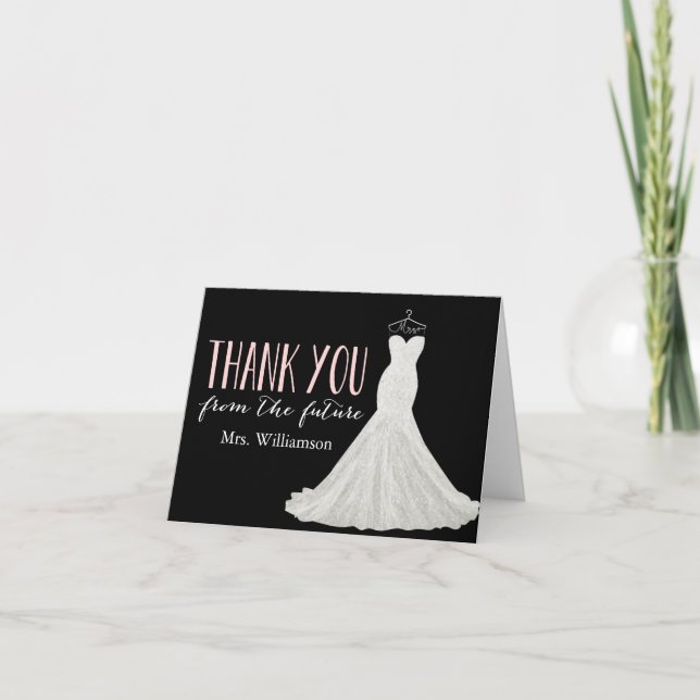 Modern Wedding Dress | Bridal Shower Thank You Card (Front)