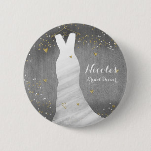 Modern Wedding Dress Confetti Hearts Bridal Shower 6 Cm Round Badge