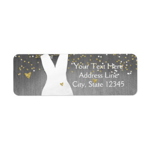 Modern Wedding Dress Confetti Hearts Bridal Shower Return Address Label