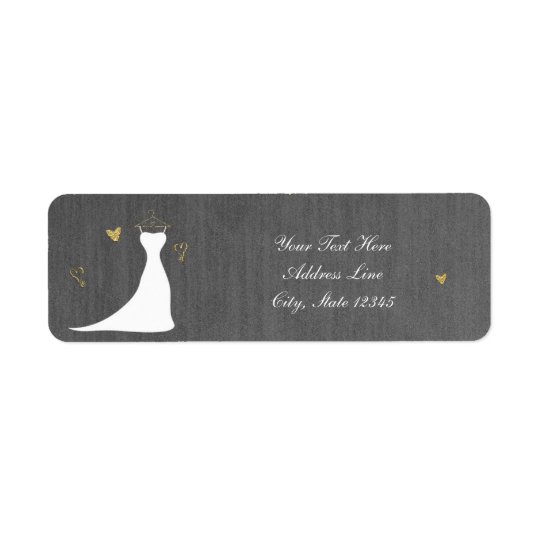 Modern Wedding Dress & Gold Hearts Bridal Shower Return Address Label