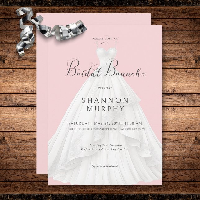 Modern Wedding Dress on Pink Bridal Brunch Invitation (Modern Wedding Dress on Pink Bridal Brunch Invitation)