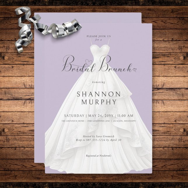 Modern Wedding Dress on Purple Bridal Brunch Invitation (Modern Wedding Dress on Purple Bridal Brunch Invitation)