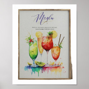 Modern wedding drink menu cocktails illustration  poster