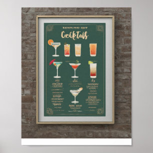 Modern wedding drink menu cocktails illustration  poster