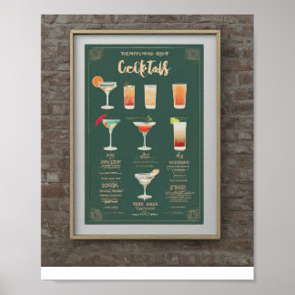 Modern wedding drink menu cocktails illustration  poster