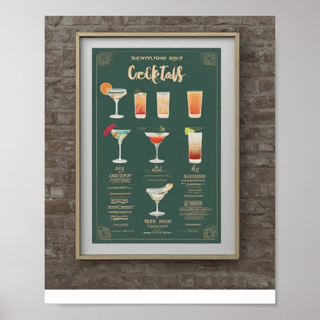 Modern wedding drink menu cocktails illustration  poster (Front)