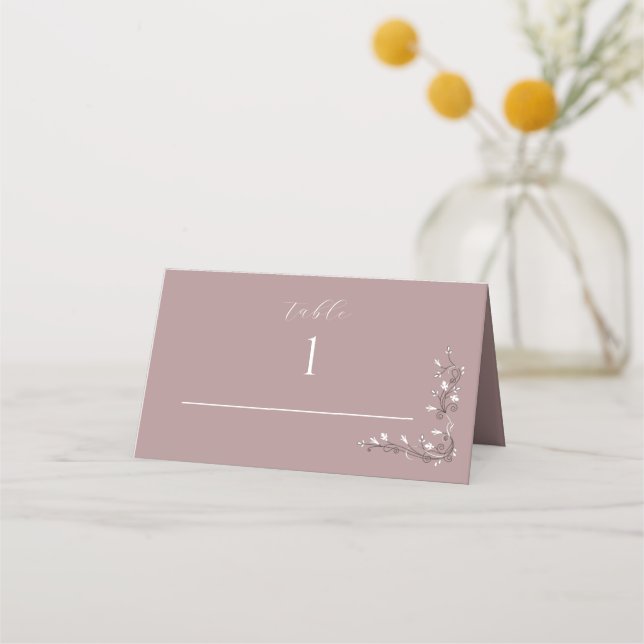 Modern Wedding Dustry Rose Table Folded Place Card (Front)
