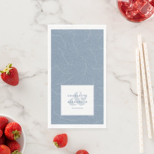 Modern Wedding Dusty Blue Bride & Groom Pattern Napkin (Insitu)