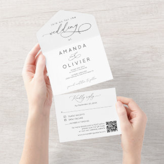 Modern Wedding Elegant Calligraphy Black & White All In One Invitation