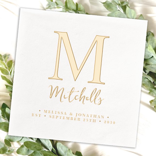 Modern Wedding Elegant Chic Custom Monogram Gold Foil Napkins (Creator Uploaded)