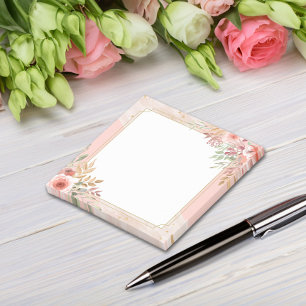 Modern Wedding Elegant Chic Watercolor Pink Flower Post-it Notes
