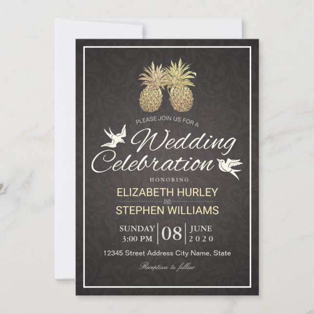 Modern Wedding Elegant Gold Foil Pineapple Couple Invitation (Front)