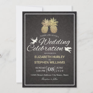 Modern Wedding Elegant Gold Foil Pineapple Couple Invitation