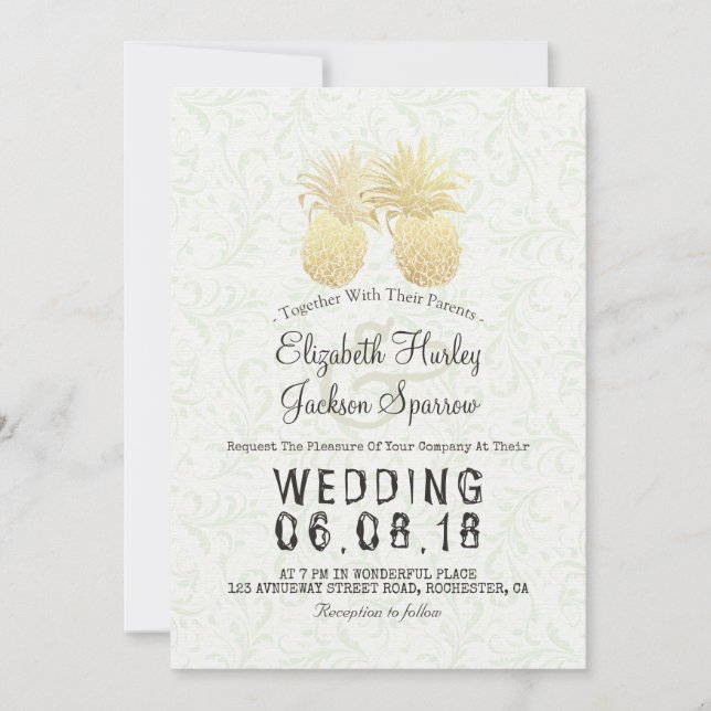 Modern Wedding Elegant Gold Foil Pineapple Couple Invitation (Front)