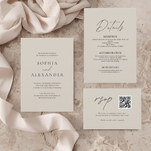 Modern Wedding Elegant Taupe & Black Invitation