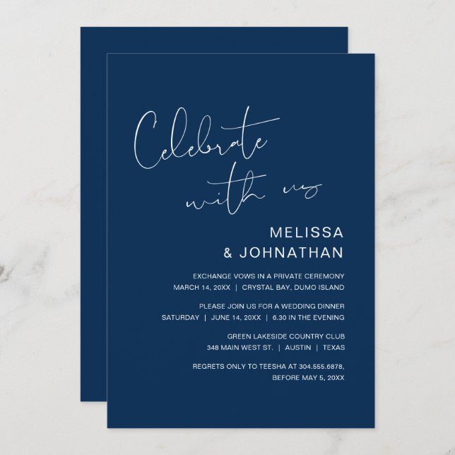 Modern Wedding Elopement, Celebrate with us Invita Invitation (Front/Back)
