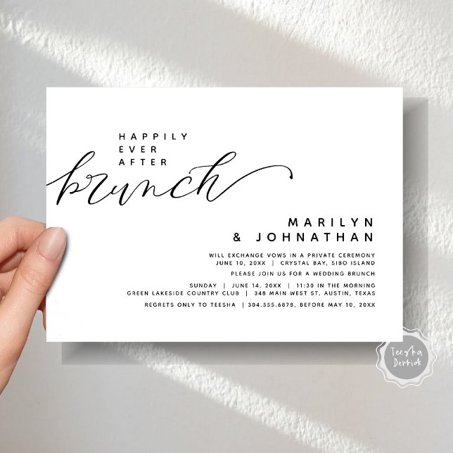 Modern Wedding Elopement Happily Ever After Brunch Invitation (Modern Romantic Minimalist Post Wedding Elopement Happily Ever After Brunch Party Invitation Card)