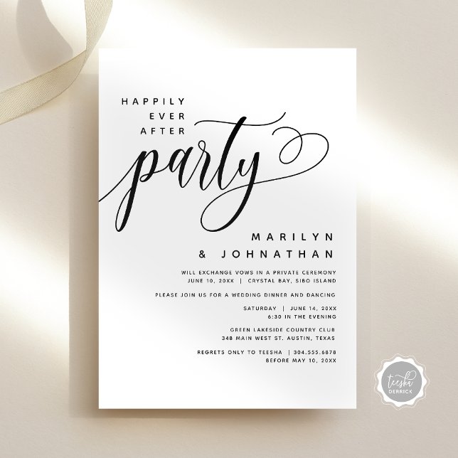Modern Wedding Elopement Happily Ever After Party Invitation (Modern Wedding Elopement Happily Ever After Party Invitation Card, Digital Download or Printed Copy)