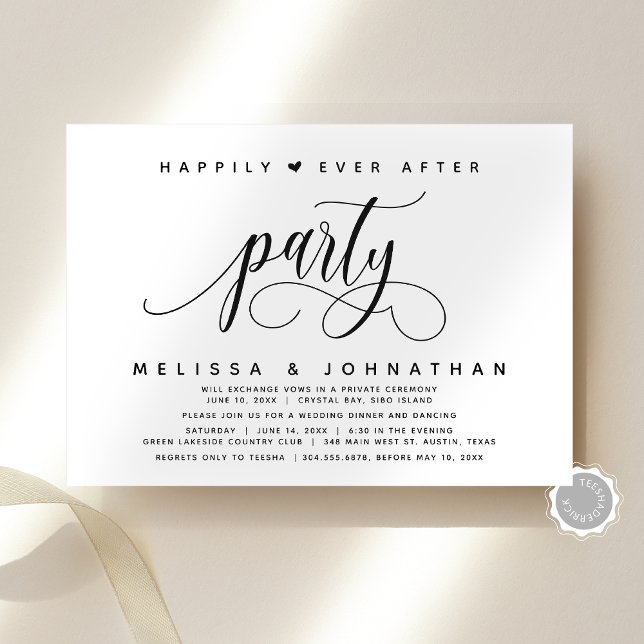 Modern Wedding Elopement Happily Ever After Party Invitation (Modern Script Classy Wedding Elopement Happily Ever After Party Invitation Card, Digital and Printed)
