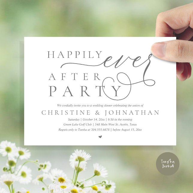 Modern Wedding Elopement, Happily Ever After Party Invitation (Modern Cute Wedding Elopement, Happily Ever After Party Invitation Card, PDF, in Dark Grey)
