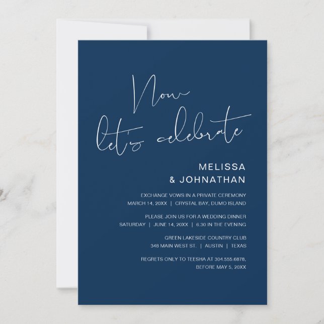 Modern Wedding Elopement, Now Let's Celebrate Invi Invitation (Front)