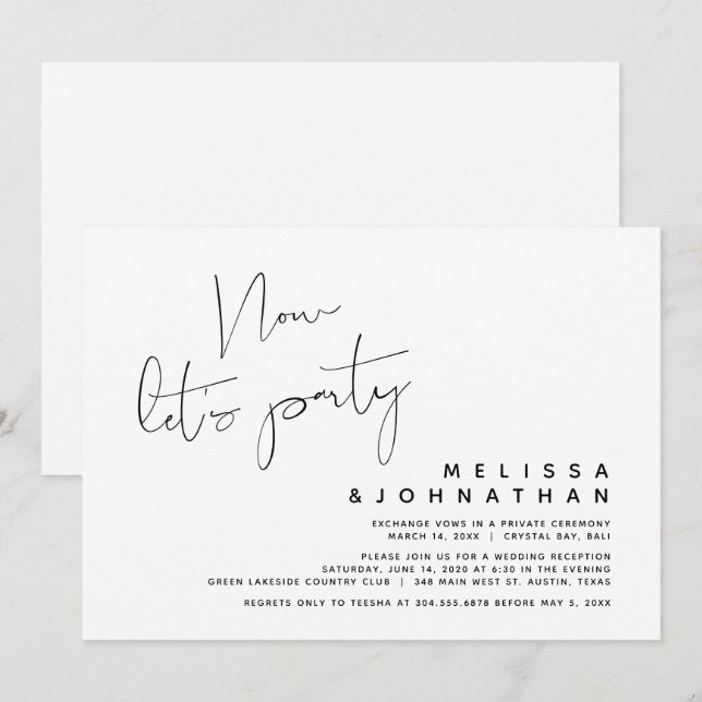 Modern Wedding Elopement, Now let's Party Invitation (Front/Back)