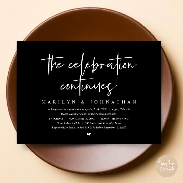 Modern Wedding Elopement the celebration continues Invitation (Wedding Elopement, Modern celebration continues Invitation Card, PDF, in Classy Black)