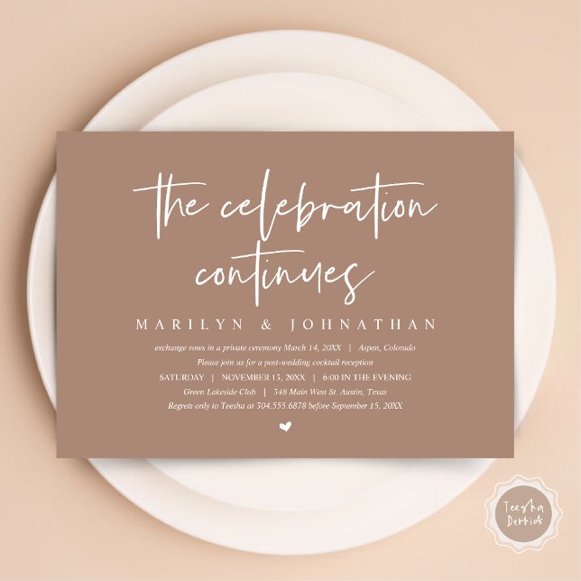 Modern Wedding Elopement the celebration continues Invitation (Wedding Elopement, Modern celebration continues Invitation Card, PDF, in Taupe)