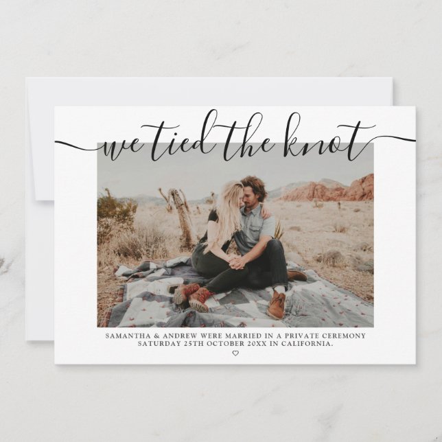 Modern wedding elopement we tied the knot 2 photos announcement (Front)
