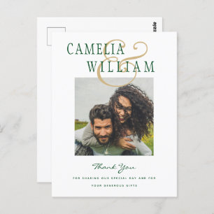 Modern Wedding Emerald Green Gold THANK YOU PHOTO Postcard