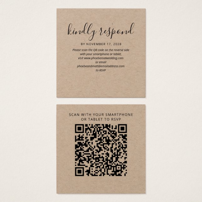 Modern Wedding Enclosure QR Code RSVP Website Card (Front & Back)