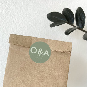 Modern Wedding Envelope Monogram   Dark Sage Classic Round Sticker