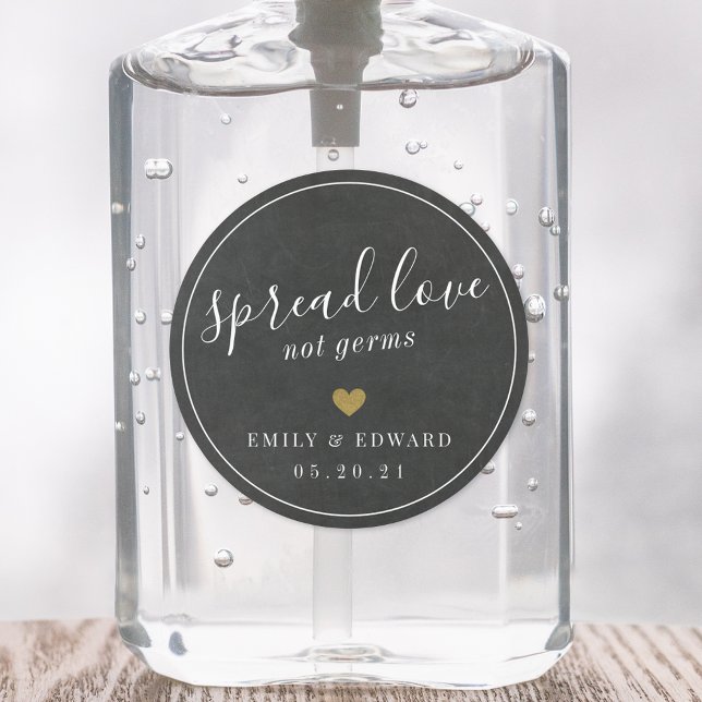 Modern Wedding Favour Hand Sanitizer Chalkboard Classic Round Sticker (Creator Uploaded)