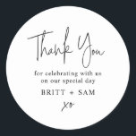 Modern Wedding Favour Script Handwritten Custom Classic Round Sticker<br><div class="desc">Can be customised to suit your needs.
© Gorjo Designs. Made for you via the Zazzle platform. 

// Need help customising your design? Got other ideas? Feel free to contact me (Zoe) directly via the contact button below.</div>