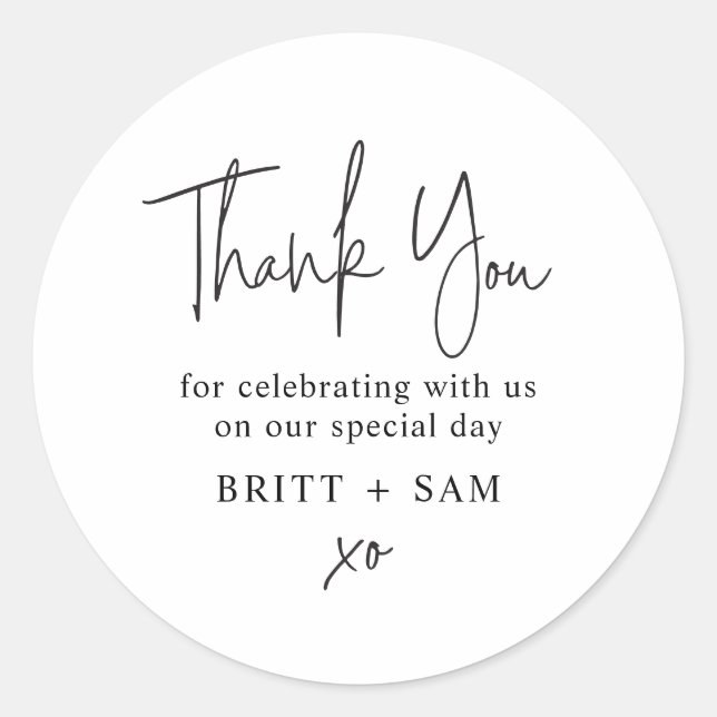 Modern Wedding Favour Script Handwritten Custom Classic Round Sticker (Front)
