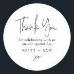 Modern Wedding Favour Script Handwritten Custom Classic Round Sticker<br><div class="desc">Can be customised to suit your needs.
© Gorjo Designs. Made for you via the Zazzle platform. 

// Need help customising your design? Got other ideas? Feel free to contact me (Zoe) directly via the contact button below.</div>