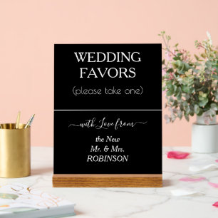 Modern Wedding Favours Black White NAME Acrylic Sign