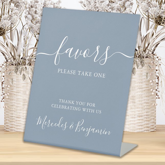 Modern Wedding Favours Personalised Dusty Blue Pedestal Sign (Creator Uploaded)