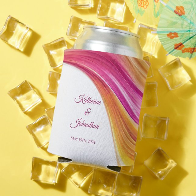 Modern Wedding Favours-Pink Orange Yellow- Can Cooler (In Situ Summer)