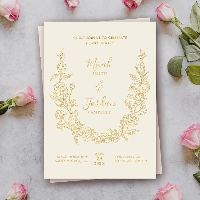 Modern Wedding Foil Invitation With Floral Wreath (Creator Uploaded)