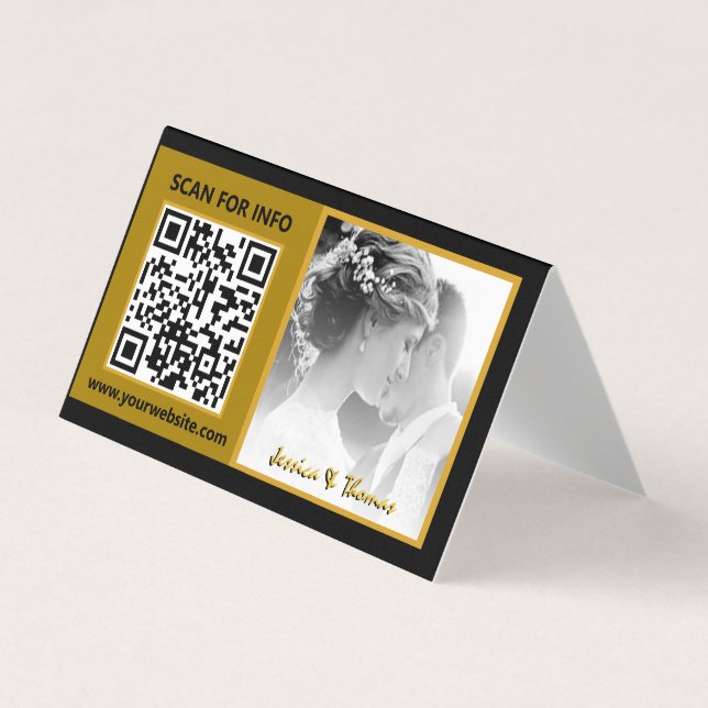 Modern Wedding Fold Cards, QR Code, Photo, Black Business Card (Front)