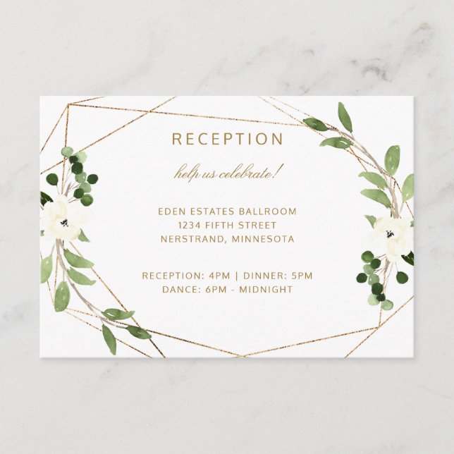Modern Wedding Geometric Watercolor Greenery Wood Enclosure Card (Front)