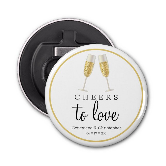 Modern Wedding | Gold Cheers to Love Champagne Bottle Opener (Front)