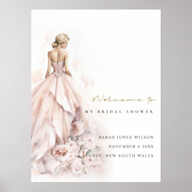 Modern Wedding Gown Bridal Shower Welcome Poster (Front)