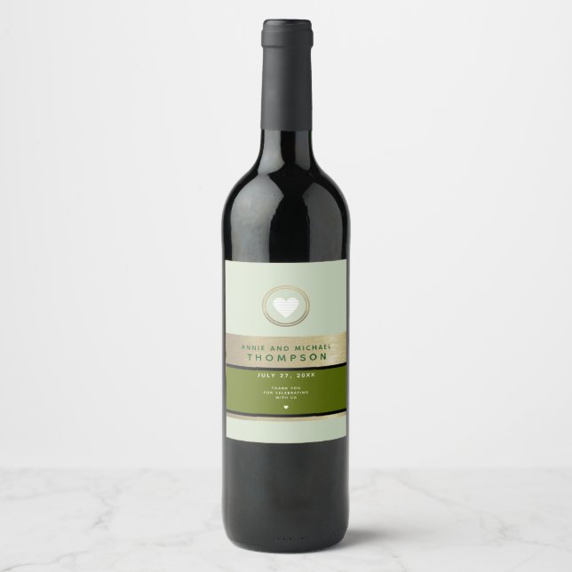 Modern Wedding Green Wine Label (Front)